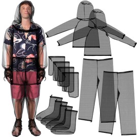 2 Sets Mosquito Net Suit Tick Net Pants Jacket Mittens and Socks Insect Proof Body Clothing Outdoor Hunting Camping Climbing (Black)