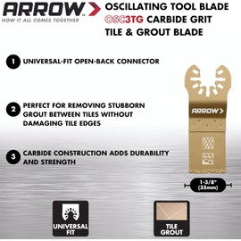 Arrow OSCTILE-EK 5-Piece Oscillating Tool Blade Kit for Grout and Tile Projects with Carbide, Diamond Grit, and Boot Blades, and Scrapers, Universal, Fits Most Multitools