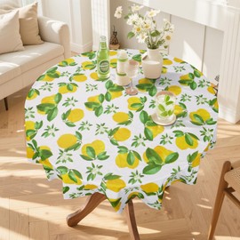 Arquiel Lemon Yellow Round Tablecloth Wipe Clean PVC Waterproof Oilproof Wax Tablecloth Easy Care Table Cover for Kitchen and Party Outdoor Decorating 152 cm