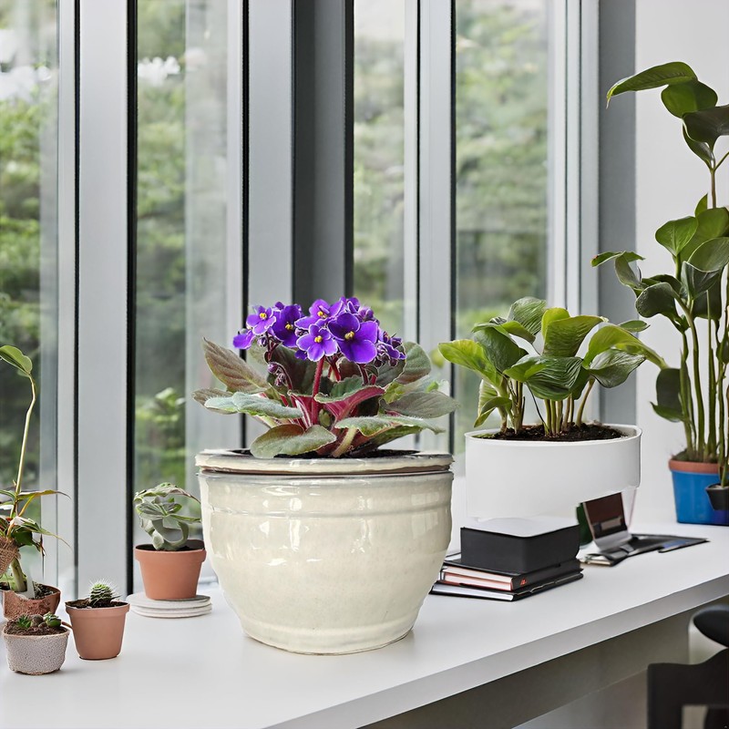 Dphagesy African Violet Pots Self Watering Round Ceramic Violet Pot