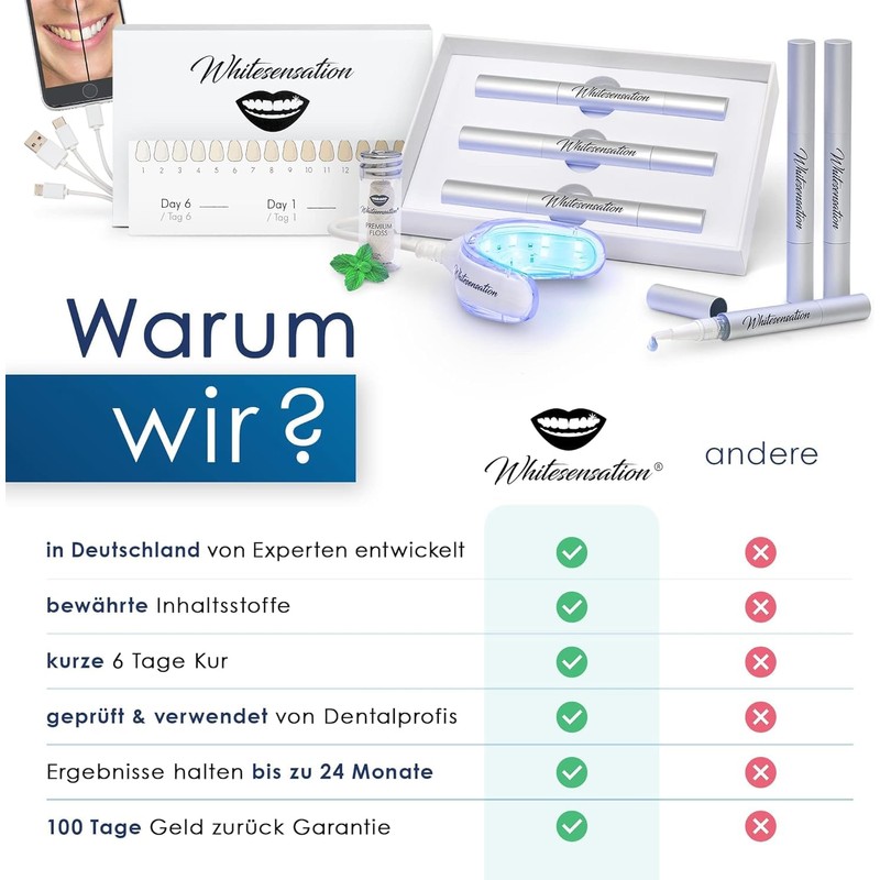 Whitesensation® Premium Teeth Whitening Bleaching Set [+Refill] with LED Rail,