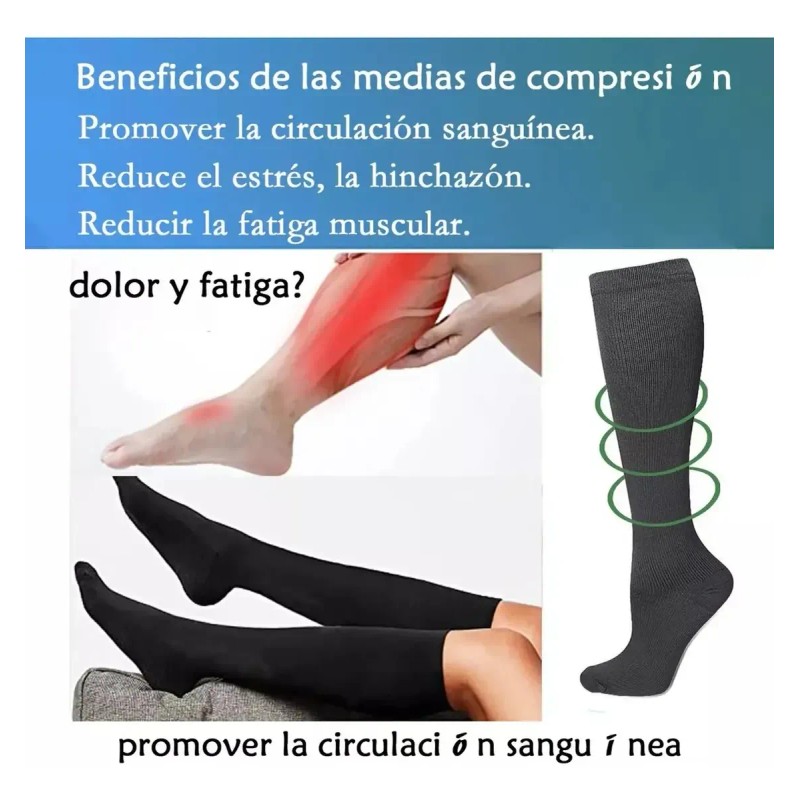 6 Pares Calcetas De Compresión Alivia Varices Y Circulación