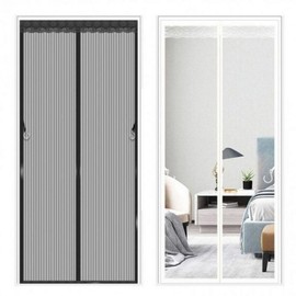 Magnetic Punch-Free Velcro Noise-Free Entrance Screen Door 100x210cm Black White White
