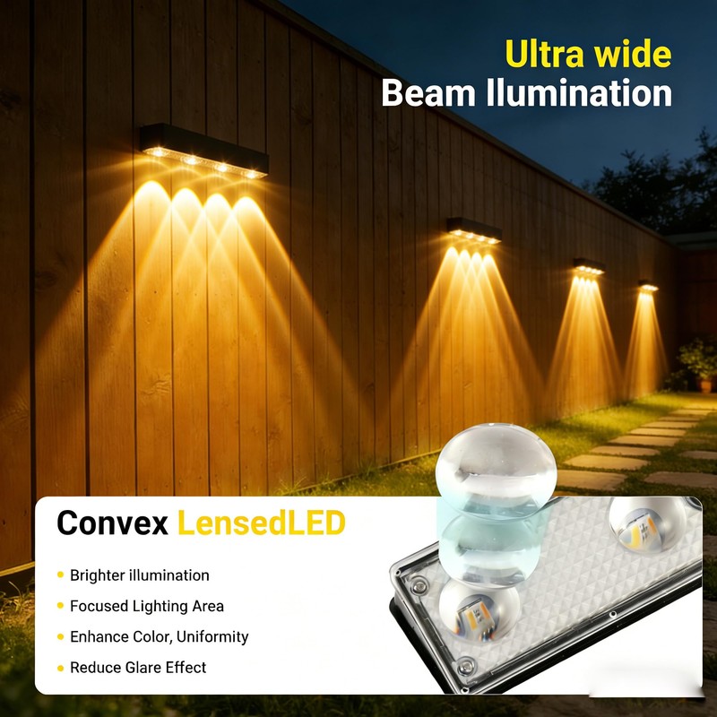 Solar Fence Lights Outdoor, 9 Modes ＆ 8 Fixed Colors