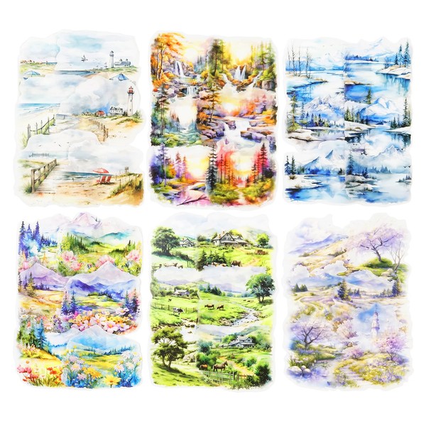 AuriicLeaf Large Scenery PET Sticker Set, 60Pcs Nature and Countryside