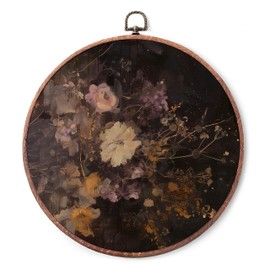 10" Floral Framed Round Wall Art Prints With Metal Hook - Gothic Flowers Canvas Hanging Wall Decoration - Vintage Round Artwork For Bedroom, Living Room, Office - A09