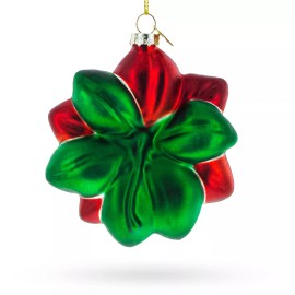 BESTPYSANKY Exquisite Poinsettia Flower Blown Glass Christmas Ornament