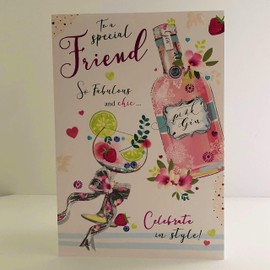 Jonny Javelin Special Friend Fabulous and Chic Birthday Card - Pink Gin Flowers