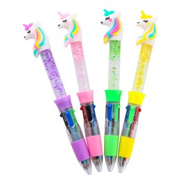 Canollo Pack of 4 Unicorn Ballpoint Pens, 4 in 1 Retractable Ballpoint Pens, 0.5 mm Multicoloured Pens, Multifunctional Markers, Multicoloured Colour Changing Pens for Students, Children, School