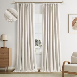 Jowels Pinch Pleated Blackout Curtains for Bedroom, Linen Curtains 102 Inches 2 Panels Beige Black Out Pinch Pleat Drapes, Thermal Insulated Room Darkening Pleated Curtains with Hooks,W40 x L102