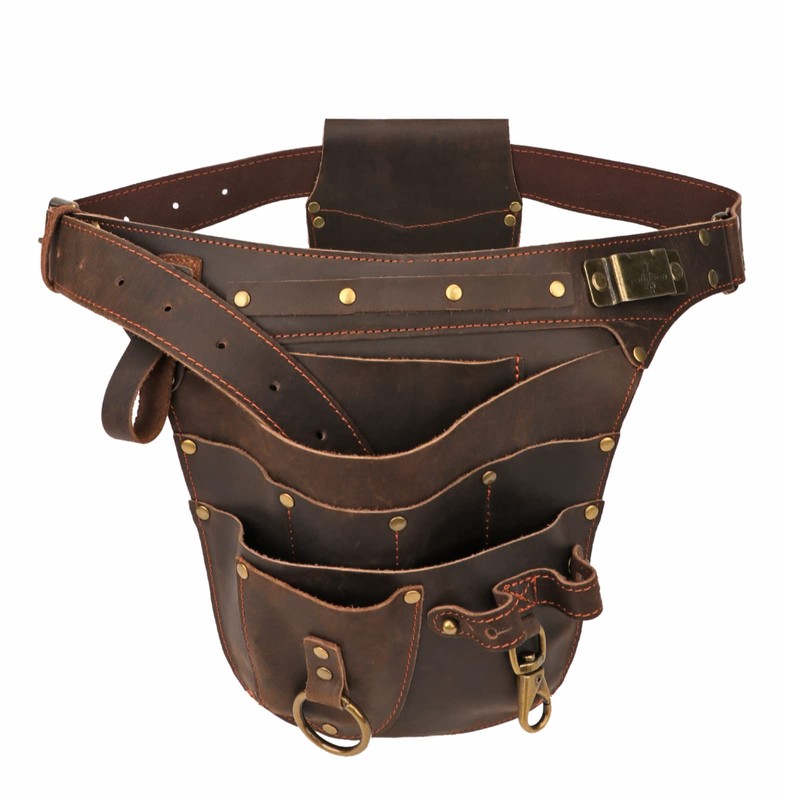 TOURBON Genuine Leather Garden Tool Bag Adjustable Waist Work Belt