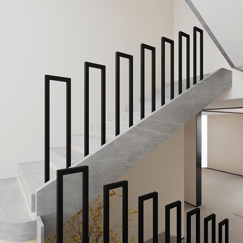 U Shaped Stair Railing Indoor, Black Metal Railings Outdoor, Hand