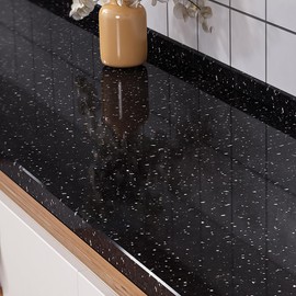 Livelynine 15.8x197 Black Contact Paper Peel and Stick Countertops Granite Countertop Contact Paper Waterproof Kitchen Counter Top Vinyl Wrap Self Adhesive Wallpaper for Bathroom Laminate Desk Cover