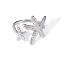 IQIC Shell Starfish Ring for Women - Opening Adjustable Finger Ring, Irregular Ocean Series, Summer Beach Jewelry (02Silver)