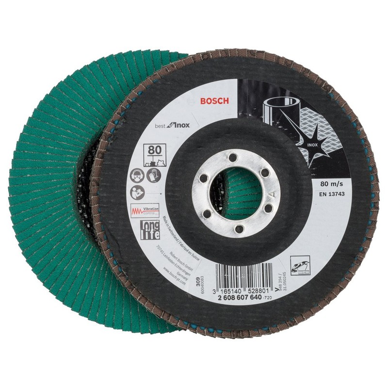 Bosch 2608607640 125mm Flap disc, INOX, G80, Black, 125 mm
