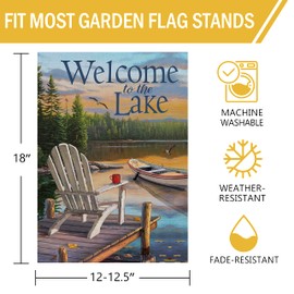 Furiaz Summer Spring Welcome to the Lake Adirondack Chairs Small Decorative Garden Flag, Lakeside Boat Ocean Yard Outside Burlap Decoration Outdoor Decor Double Sided 12x18