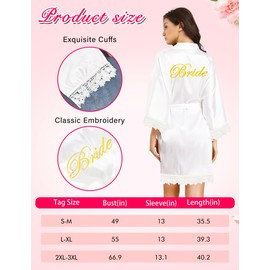 6 Pcs Wedding Bridal Gifts Bridal Embroidered Lace Robe Sets with gold pearl slippers and Bride Tote Bag Bride Tumbler headband silk hair ties for Engagement Bachelorette Party gifts(XXLXXXL)