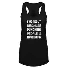 FANNOO Workout Tank Tops for Women-Womens I Workout Because Punching People is Frowned Upon Funny Saying Gym Racerback Shirts Black
