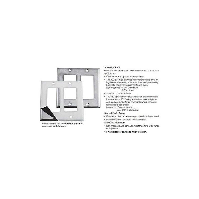 Bryant Electric SS826 Metallic Wallplate, 2-Gang, 1 Duplex 1 Decorator/GFCI