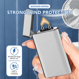 SKRFIRE Flameless Arc Lighter – USB Rechargeable, Windproof Plasma Electric Torch with Multi-Mode Flashlight & Power Display, Best for Outdoor Camping, Tactical & Emergency Use（Sliver）