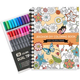 Adult Coloring Book Set,Spiral Bound Coloring Book for Adults Relaxation with 36 Colors Markers, Anxiety Relief Gifts with 30 Patterns Included Mandala Animal Flowers