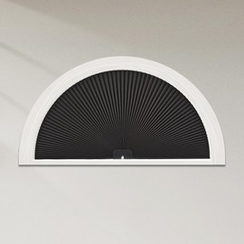 Tonature Arch Window Shades Half Circle Blackout Cellular Shades Cordless No Drill for Windows Half Moon Honeycomb Fabric No Tools Honeycomb Shades Easy Install (Black-Blackout 36" X 72")