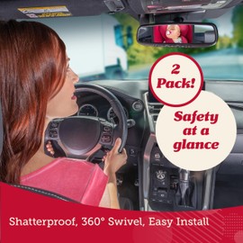 Lusso Gear Baby Car Mirror (2 Pack) - Secure Headrest Mount for Rear-Facing Seat Mirror - Shatter-Resistant Glass for Clear Infant View - Newborn Car Seat Accessory & Baby Essentials - Large, Black