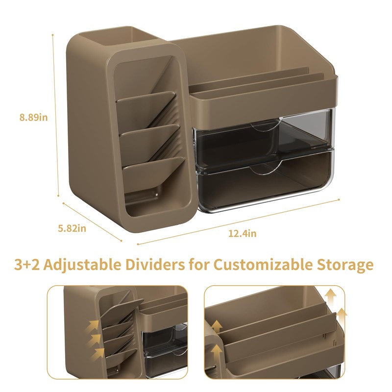 Makeup Organizer with Adjustable Brush Holder for Vanity, Large Skincare