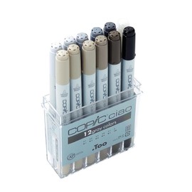 Artbox/Artpiece COPIC Ciao Twin Markers 12 Colors GREY / 아트박스아트피스 COPIC 코픽 챠오 트윈 마카 12색 GREY