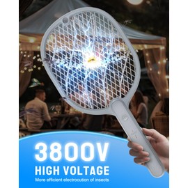 Mosiller Electric Fly Swatter, 3800V Handheld Bug Zapper Racket, Type-C Rechargeable, Mosquito Zapper for Indoor Outdoor, 3-Layer Safety Mesh, Easy to Use, Lightweight (2 Pack)