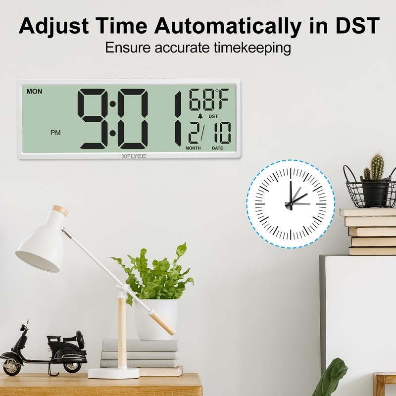 Xflyee 14.5'' Large Digital Wall Clock Battery Operated with Jumbo