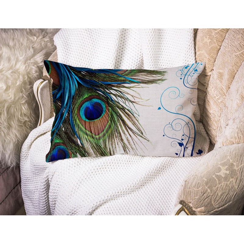 BGBDEIA Peacock Decorative Linen Cushion Covers 30 x 50 cm