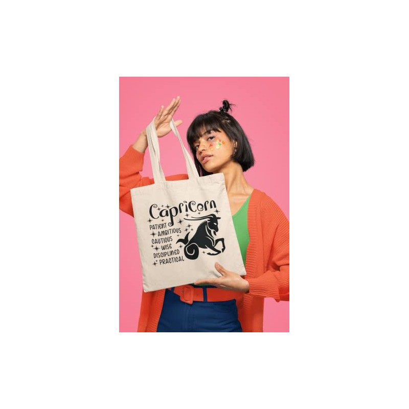 Capricorn Zodiac Signs Tote Bag - Long Handled Natural Colour