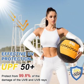 beister - Mangas de enfriamiento con protección UV, para el brazo para el verano, para mujeres y hombres, protección solar, para el pulgar, 3 pares (blanco), Talla única
