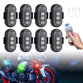 Mttzone 8PCS Wireless RGB LED Strobe Light Car Bike Motorcycle Flash Warning Lamps W/ RC