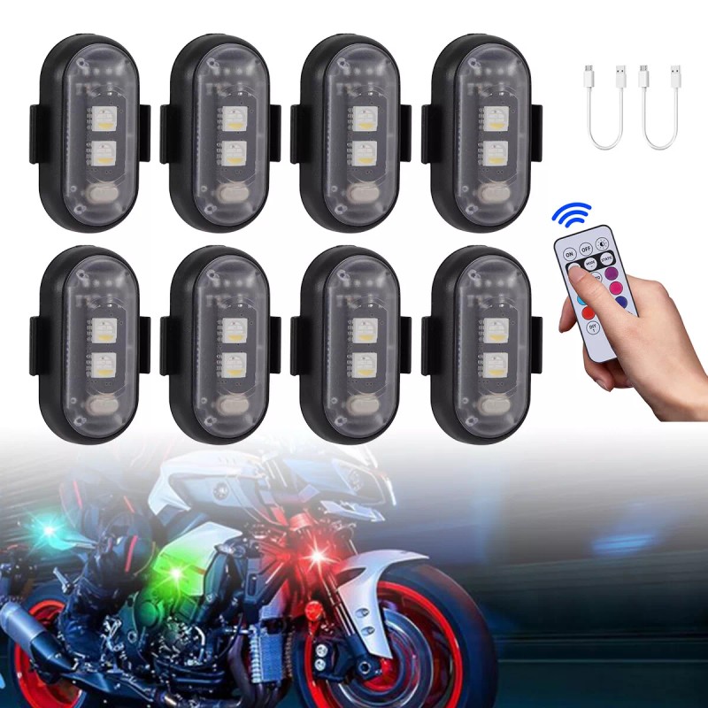 Mttzone 8PCS Wireless RGB LED Strobe Light Car Bike Motorcycle