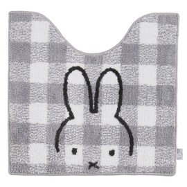 Senko Miffy 66983 Checkline Toilet Mat, Approx. 22.8 x 23.6 inches (58 x 60 cm), Gray, Character Animal,