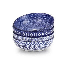 Selamica Ceramic Pasta Bowls Set of 4,Large Salad Bowls, Stackable Serving Bowls, Microwave Dishwasher Safe, 8.6 inch，50 OZ,Vintage Blue