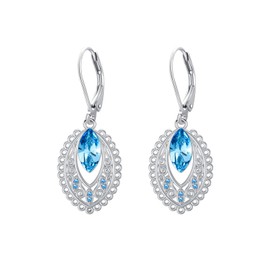 Dorunmo Filigree Earrings 925 Sterling Silver Vintage Dangle Drop Leverback Earrings with March Birthstone Bohemian Filigree Jewelry Gifts for Women