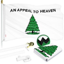 G128 Combo Pack: 6 Ft Aluminum Spinning Flagpole (White) & An Appeal to Heaven Flag 3x5 Ft, ToughWeave Series Embroidered 300D Polyester | Pole with Flag Included