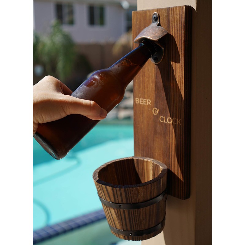 Thirsty Solutions - “Beer O’ Clock” Rustic Wall Mounted Bottle
