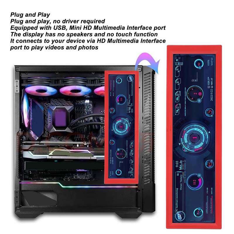 8.8 Inch PC Temperature Display Professional HD IPS 1920x480 LCD