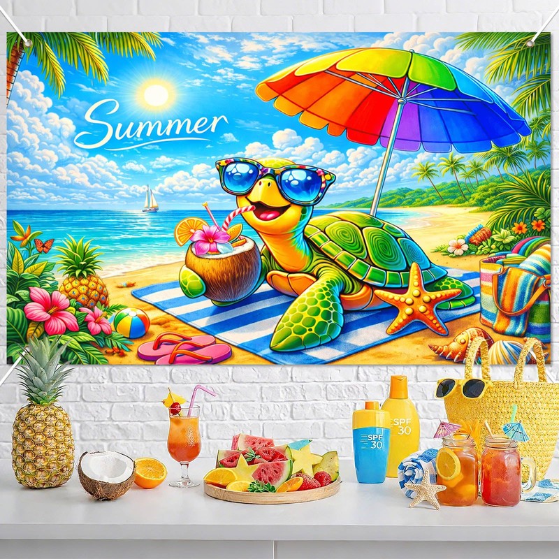 BlissYard Summer Beach Party Banner Cute Sea Turtle Beach Backdrop