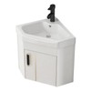 White triangular wall-mounted corner bathroom sink, 15-inch floating mini bathroom