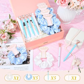12 Pcs Bridesmaid Proposal Gifts Bridesmaid Hair Scrunchies Bridal Shower Pencils Bachelorette Party Wedding Favors Bridal Party Present Hair Accessories for Women Blue White