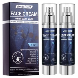 6-in-1 Face Cream for Men – Mens Anti Aging Face Cream w/Caffeine & Retinol to Firm, Hydrate & Refresh Skin, Quick-Absorbing Non-Greasy Formula (1.7 Fl Oz (Pack of 2))
