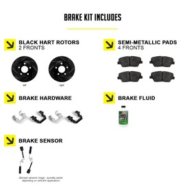 Hart Brakes Front Brakes and Rotors Kit |Front Brake Pads| Brake Rotors and Pads| Semi Metallic Brake Pads and Rotors| Hardware Kit and Brake Sensor - BHC1.32002.53