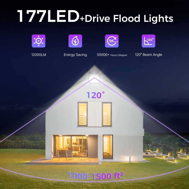 4 Pack 100W LED Flood Light Outdoor with Plug, IP66