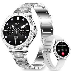 niolina Smart Watches for Women, 1.27" HD Smartwatch with Diamond Strap Compatible Android/iOS, Answer/Make Call, IP68 Waterproof Fitness Tracker with Heart Rate, Sleep Monitor, 120+ Sports, Silver