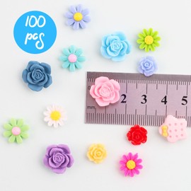 100 Pcs Mixed Color Flatback Daisy Flower Charms – Mini Flower Resin Cabochons for DIY Crafts, Jewelry Making, Scrapbooking & Hair Accessories – Tiny Embellishments for Cards, Slime, Phone & Hair Clip Decor